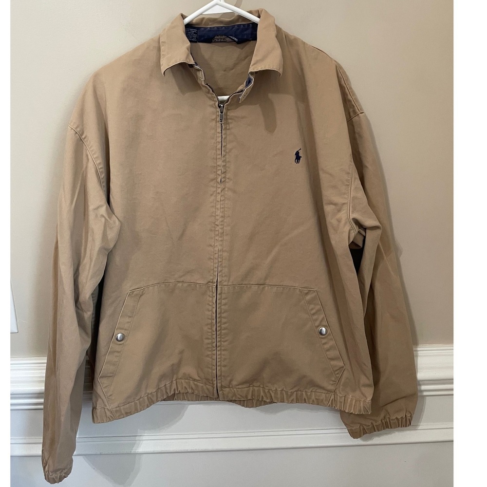 Polo Ralph Lauren Vtg 90s Harrington Jacket Tan Khaki Cotton Mens Size M Preppy
